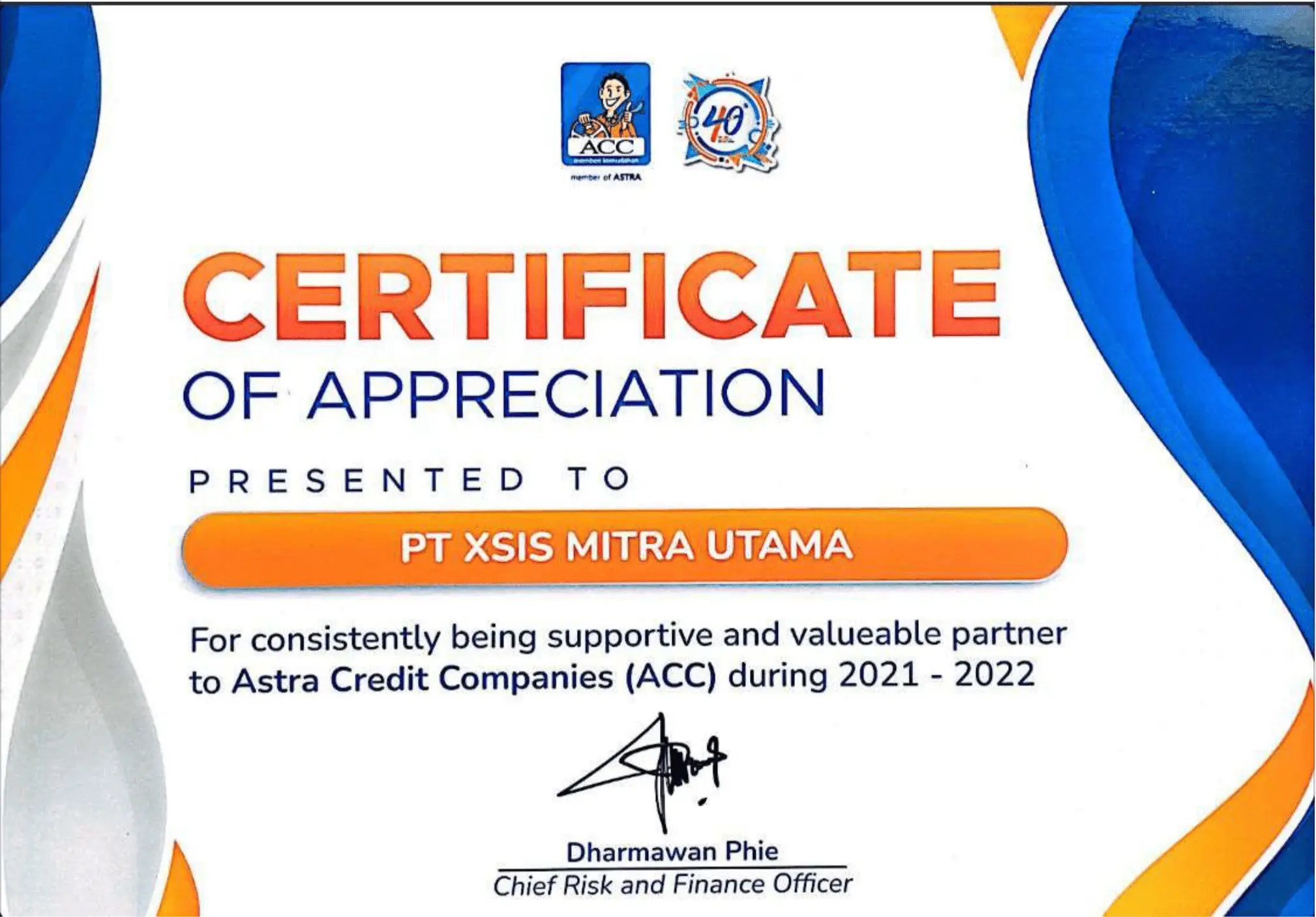 Certificate of Appreciation